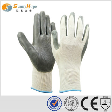 SUNNYHOPE 13gauge poliéster guantes de punto gris nitrilo recubierto